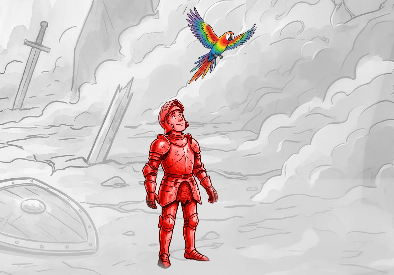 Kılıçsız Şövalye ve Renkli Papağan