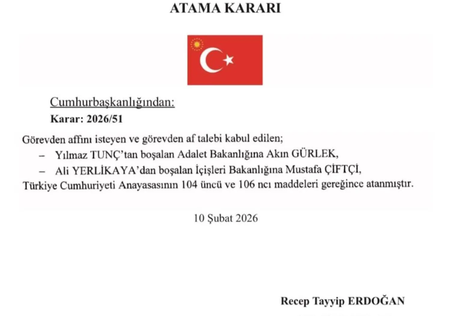 Adalet Bakanı İle İçişleri Bakanı Görevden Alındı